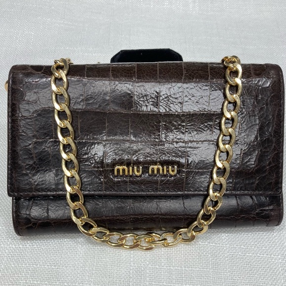 Miu Miu Bags Miu Miu Crocodile Embossed Leather Wallet Poshmark